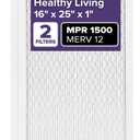 Filtrete 16x25x1 AC Furnace Air Filter, MERV 12, MPR 1500, CERTIFIED asthma & allergy friendly, 3 Month Pleated 1-Inch Electrostatic Air Cleaning Filter, 2-Pack (Actual Size 15.69 x 24.69 x 0.78 in)