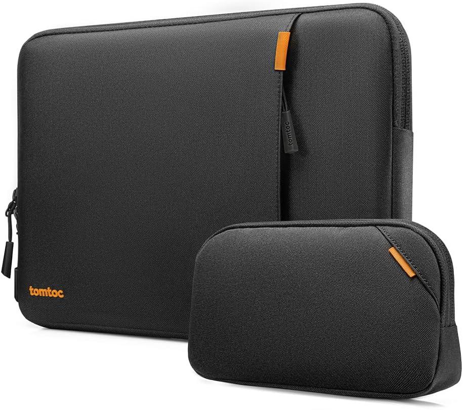 tomtoc 360 Protective Laptop Sleeve Set for 14-inch New MacBook Pro M4/M3/M2/M1 Pro/Max A3112 A3401 A3185 A2992 A2918 A2779 2024-2021, Water-Resistant MacBook Case Bag with Organized Accessory Pouch (Black)