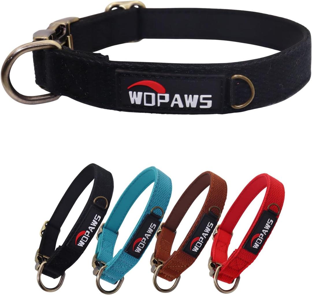 Dog Collar Polyester Cotton Webbing with Neoprene Inner Quick Release Bronze-Colored Buckle for Small Dogs (Black, S)