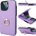Folosu Compatible with iPhone 13 Pro Max Case Wallet with Card Holder, 360Rotation Finger Ring Holder Kickstand Protective RFID Blocking PU Leather Double Buttons Flip Cover 6.7 Inch Purple