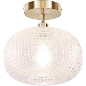 Gold Semi Flush Mount Ceiling Light Fixture,Vintage Globe Glass Ceiling Light Fixture,Hanging Ceiling Lamp for Bathroom Bedroom Hallway Kitchen