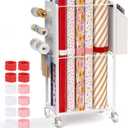 Wrapping Paper Organizer Cart with 12PCS Slap Bands, Rolling Gift Wrapping Organizer Storage Wrapping Paper Station Ribbon Holder, Blueprint Poster Holder, Craft Organizers and Storage