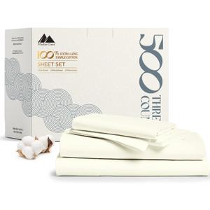 Mayfair Linen 100% Cotton Bed Sheets Full Sheet Set - 500 Thread Count Sheets Full Size 4 PC Set (Ivory), Soft, Cooling, Hotel-Quality 16" Deep Pocket Sateen Weave Cotton Bedsheet for Hot Sleepers