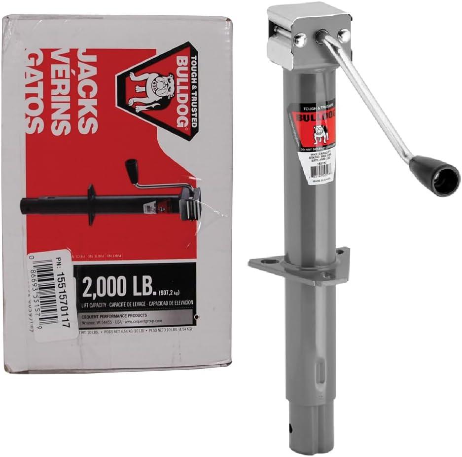 Bulldog 1551570117 Round Trailer Jack, A-Frame, 2,000 lbs. Lift Capacity, Sidewind, Bolt-On, 13 Inch Travel