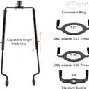 Mornajina 7 8 9 10 inch Lamp Shade Harp Holder, Adjustable Lamp Harps and Finals, Fit both Standard Lamp Rod and E26 E27 Light Base UNO Fitter Adapter Converter Finial Set (Black)