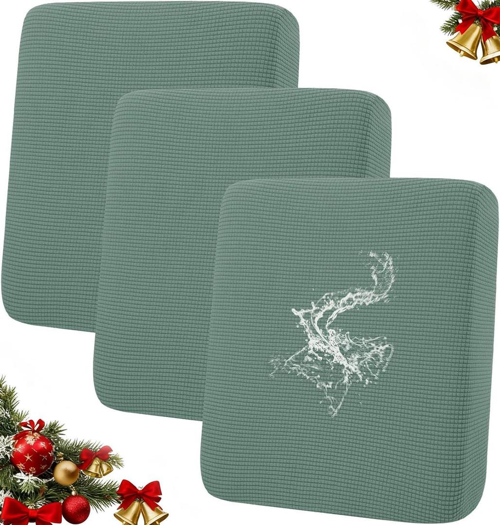 hyha Waterproof Couch Cushion Covers for Pets, Non Slip Sofa Seat Cover for Dogs Washable, Soft Thick Stretch Jacquard Fabric, Sofa Slipcovers with Elastic Bottom (3 Pieces, Green)