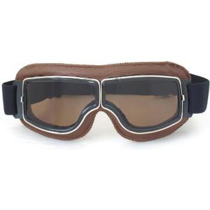 CRG Sports Motorcycle Goggles Vintage Aviator Pilot Style Leather Cruiser Scooter Motocross Goggles for Men, Women,Adults (Smoke Lens Brown Padding)