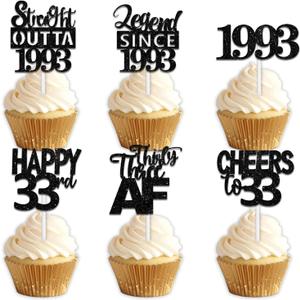 30pcs Black Glitter Dessert Cupcake Pick for Straight Outta 1993 Legend Since 1993 Theme Decor Supplies Men Boys Happy 33rd Birthday Party Decoration