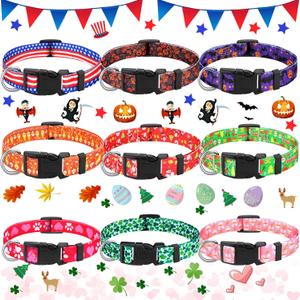 Buryeah 9 Pcs Holiday Dog Collars Easter Day Independence Day Dog Collars Adjustable Plastic Pet Buckle for Puppy(Medium)