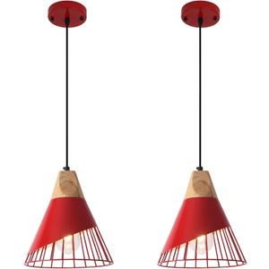 Farmhouse Pendant Light 9.4ines, 2 Packs- Red Industrial Kitchen Pendant Lights for Kitchen Island, Bar, Bedroom, Office, Library