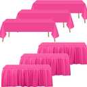Oudain 6 Pcs Plastic Table Skirts and Stainproof Table Cloths 54 x 108 in Plastic Ruffle Tablecloth 168 x 29 Inches Disposable for Wedding Baby Shower Valentine Spring Easter Party(Hot Pink)