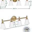 Bathroom Vanity Light Fixtures, Traditional Aged Brass 4 Lights Wall Sconce Lighting with Opal Glass Shade, Porch Wall Mount Light Fixture for Bathroom, Mirror Cabinets Hallway Stairs