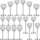 Qunclay 18 Pieces Crystal Candle Holders Bulk Candle Stick Holder Centerpieces for Table Wedding Centerpieces Crystal Decorative Tealight Dining Table Decor for Party(Silver)