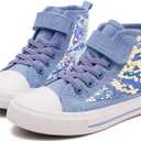 Toandon Kids Adorable Fashion High Top Casual Canvas Sneakers (Blue)