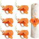 uxcell 6Pcs Flower Napkin Rings, Handmade Orchid Napkin Ring Holders Buckles Table Decorations for Christmas Thanksgiving Valentine Decor Wedding Parties, Banquet, Home, Orange