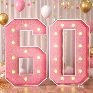 Paready 4FT Marquee 60 Numbers Rose Gold, Light Up Numbers 60 Pink 60th Birthday Decorations, Large Number 60 Light Up Foam Board for Women 60th Birthday Party DIY Decorations Anniversary