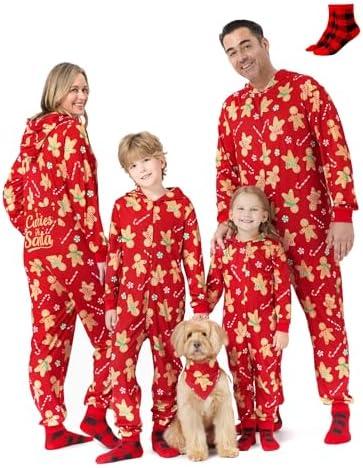 PATPAT Matching Family Christmas Onesie Pajamas – Holiday Hooded Jumpsuit Sleepwear PJs Couples Xmas Loungewear with Socks, Size L