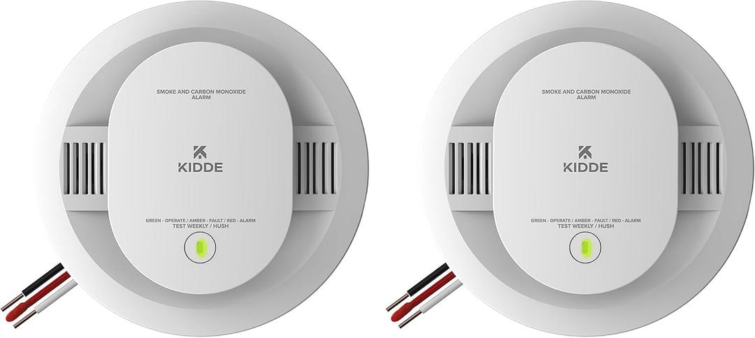 Kidde Hardwired Smoke & Carbon Monoxide Detector, AA Battery Backup, Voice Alerts, Interconnectable, LED Warning Light Indicators, 2 Pack, EXP: JUN 14/2034