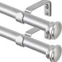 TONIAL 2 Pack Curtain Rods for Windows 48 to 84 Inch, Telescoping Splicing 3/4 Inch Single Rods for Windows Decorative Drapery Rod 32 to 86 with Small Finial, Silver