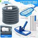 4 Pcs Swimming Pool Vacuum Kits 11.8" Vacuum Head with 1-1/2" x 29.5 ft Hoses, 13.7ft Pole and 17" Skimmer Net Flexible Head with Wheels for Above Ground Inground Hot Tub Cleaning Tool