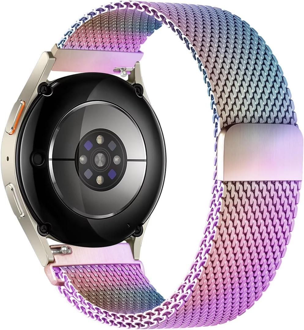 Milanese Loop Metal Strap for Samsung Galaxy Watch 7 6 5 4 Fe/6 4 Classic Band 40mm 44mm/43mm 47mm/42mm 46mm Women Men,20mm Quick Release Magnetic Mesh Band for Garmin Vivoactive 5 3/Venu Sq/Sq 2 (Rainbow)