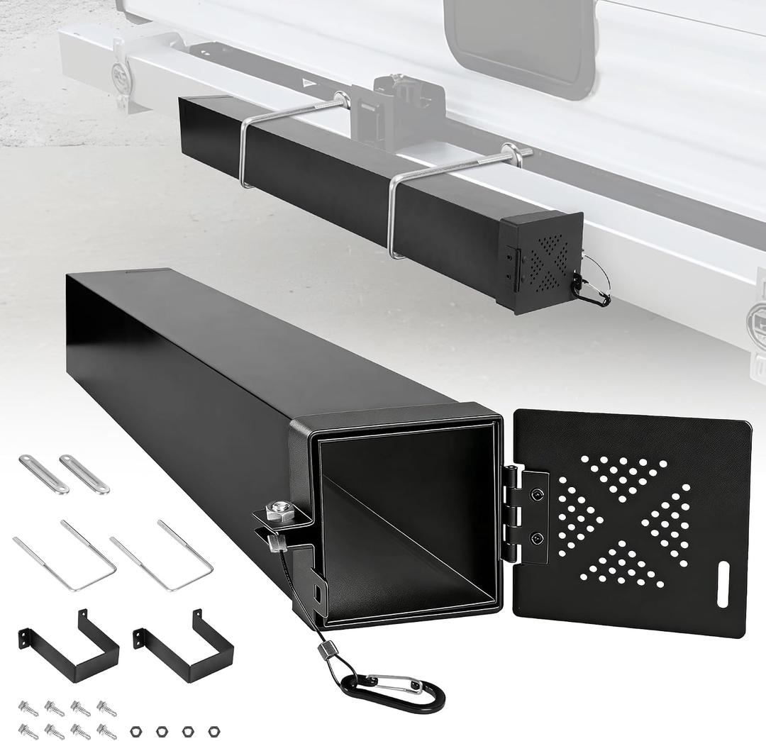 RV Bumper Storage Tube 4" Square Cap with 31'' Aluminum Camper Bumper Rustproof Corrosion Resistant for Installation on the Rear/Bottom, Black