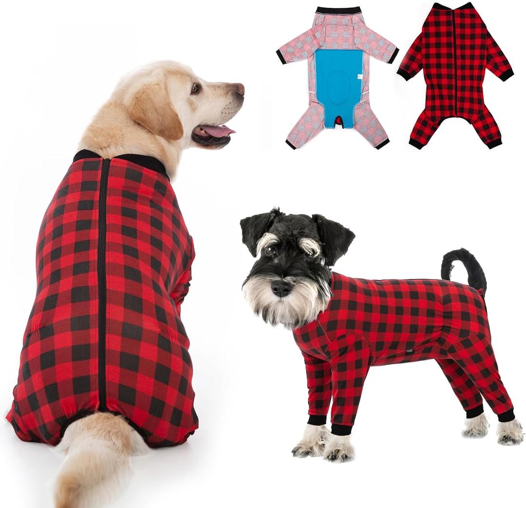 Dog Recovery Suit Full-Zipper After Post-Surgery Large Medium Dogs, Dog Bodysuit for Prevent Licking& Chewing Wounds Onesies Cone Alternative (Red, X-Large)