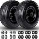 4.10/3.50-4" Flat Free Tire and Wheel, 10 Inch Solid Tire with 5/8" Axle Bore Hole with 3/4" & 1/2" Extra Bearings, 2.2" Offset Hub for Wheelbarrow, Wagon, Gorilla Cart, Dolly, Hand Truck, Generator (black)