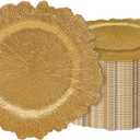 Rubtlamp Heavyduty 60Pcs Green Plastic Plates - Green Scalloped Plates with Gold Trim - 30 Gold Dinner & 30 Dessert Platos, Fancy Disposable Plates for Party&Wedding (30 Guests)