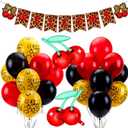 Outus Cheetah Cherry Birthday Decorations Cheetah Print Party Decorations Leopard Brithday Banner Cherry Foil Balloons Red and Black Leopard Print Balloons for Women Birthday Party Decor Supplies