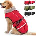 Dog Winter Coat Jacket Waterproof for XL Dogs, Reflective Pet Vest Warm Fleece Cozy for Cold Weather, Dogs Snowsuit Windproof, Adjustable Buckle (Red) XL