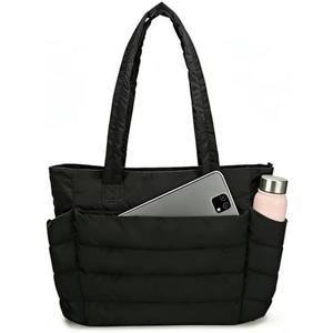 Urbanstand Tote Bag for Women - Lightweight Puffer Tote Work Bags with Compartments, Quilted Shoulder Bag for Nurse, Office, Travel, Gym, Black