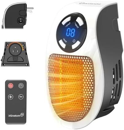 Plug in Small Space Heater for Indoor Use 450W, Wall Outlet Electric Heater with Remote, 12H Timer & LED Display, PTC Ceramic Fast Heat Safely for Bedroom Bathroom Office