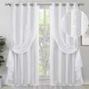BGment White Blackout Curtains with Sheer Overlay, Double Layer Nursery Drapes Grommet Silver Printed Thermal Insulated Panels for Bedroom/Living/Kide Room, 2 Panels Each 52 x 84 Inch, Greyish White