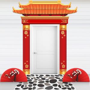 Haull Japanese Hibachi Party Decorations Asian Chinese Decor Supplies Includes Door Banner Carpet Paper Fans Plum Blossom for Japanese Chinese Asian Birthday Party Photo Backdrop Decorations Supplies