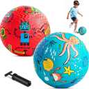 ZOOJOY Pack of 2 Cartoon Playground Balls, Balls for Kids 3+, 8.5" Rubber Balls for Dodgeball, Non-Slip Rubber Bouncy Kickball Set, Indoor & Outdoor Game Toys for Boys Girls with Pump