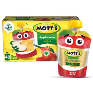 Mott's Original Applesauce, 3.2 Oz Clear Pouches, 48 Count (4 Packs Of 12), No Artificial Flavors, Good Source Of Vitamin C, Nutritious Option For The Whole Family (EXP 01/20/27)