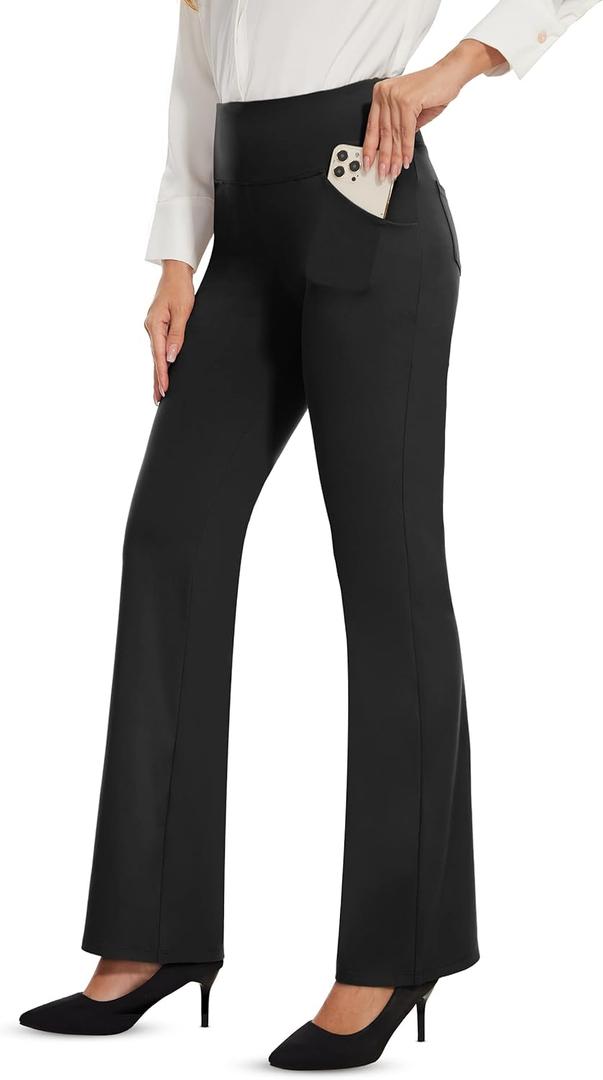 Desol Women's High Waisted Flare Pants for Work, Tummy Control Bootcut Pants with 4 Pockets, Business Casual Pants for Office (XX-Large, Black)