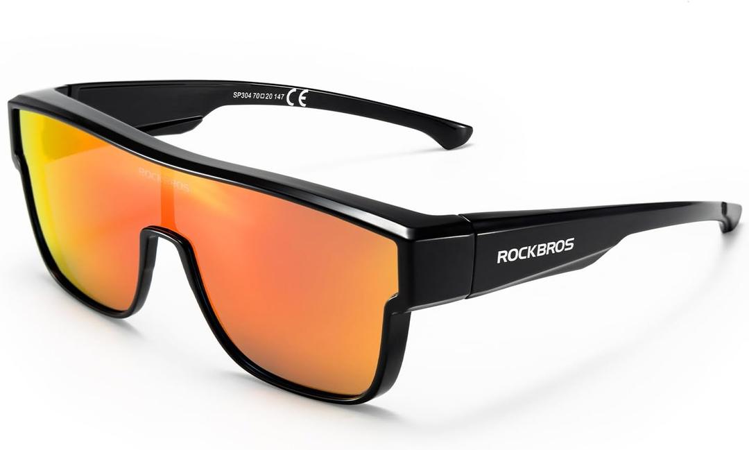 ROCKBROS Polarized Fit Over Glasses Sunglasses 100% UV400 Protection for Men Women,Wrap Around Sunglasses for Driving Cycling (Dark Black)