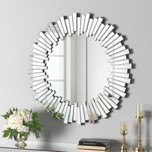 KOHROS Round Decorative Mirrors for Wall Decor 32 Inch Circle Mirror Sunburst Design Modern Wall Mirror for Entryway Bathroom