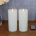 Flameless Candles with Remote Timer, 3D Moving Flickering Flame Battery Operated Candles Lasting 1000+ Hours, 3" x 7" Ivory Real Wax Electric LED Pillar Candles, Set of 2