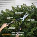 Fiskars Power-Lever Extendable Hedge Shears, Self-Sharpening Serrated Steel Blades for Clean Cuts, Handles Adjust 25"-33" for High Reach, Multiplies Leverage for 2x Power, 10" Blades, Orange/Black