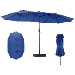 DUMOS 15FT Large Patio Umbrella with Base Included, Rectangle Table Umbrella Outdoor Patio, Outside Umbrellas for Deck, Market, Backyard, Blue