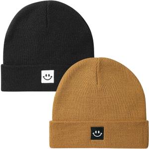 Paladoo 2Pack Baby Beanie Knit Toddler Hat for Girls Boys 0-8 Years (6-36 Months, 2pack Black/Camel)