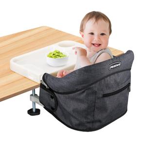 Hook On High Chair with Detachable Tray, Portable Foldable Clip On Baby Travel High Chair, Lightweight Feeding Seat with Storage Bag, BPA-Free Safety Harness for Home Restaurant (Black)