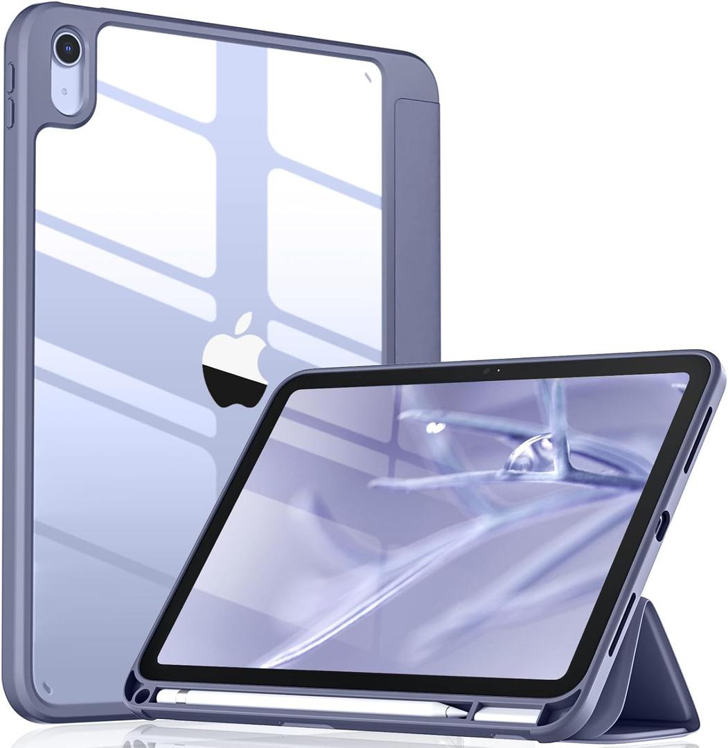 Wenlaty Compatible with iPad (A16) 11th Generation Case 11 Inch 2025, for iPad 10th Generation Case 10.9 Inch 2022 with Pencil Holder, Trifold Stand Protective Clear Back, Auto Wake/Sleep Blue Gray