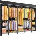 H50C Extra Large Clothes Rack with Cover, Freestanding Portable Closet, Covered Clothing Racks for Hanging Clothes, Heavy Duty Garment Rack, Wardrobe Closet with Black Cover Max Load 1350 Lbs