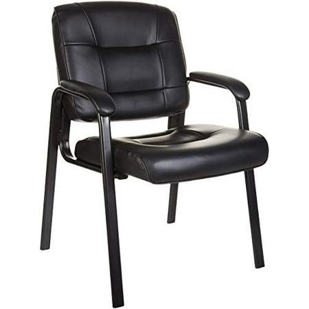 Amazon Basics Classic Faux Leather Office Desk Guest Chair with Metal Frame, Black, 27.4D x 23.6W x 35.8H in