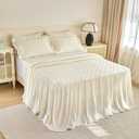 Ruffle Skirt Bedspread Set,3 Piece Bed Skirt Queen Size with 30-inch Extra Long Drop, Quilted French Country Farmhouse Bedding, Soft Microfiber Shabby Chic Bedspread with 2 Pillow Shams, Beige