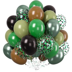 2 x Green Brown Safari Balloons, 50 Pcs Metallic Olive Green Coffee Black Balloons, Sage Green Confetti Balloon for Jungle Camo Army Hunting Graduation Birthday Decoration Supplies